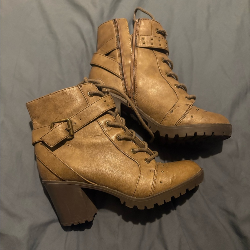 Women's brown Gray Chunky Ankle Boots 6.5 US